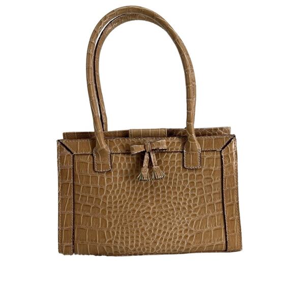 Liz Claiborne Faux Croc Tan Small Top Handle Bag - Picture 1 of 9